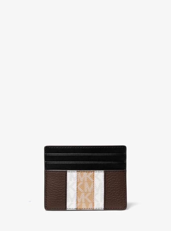 Panske Penazenky Michael Kors Hudson Logo Stripe Leather Tall Card Case Hnede - Doplnky Michael Kors Akcia | SGALN-2918